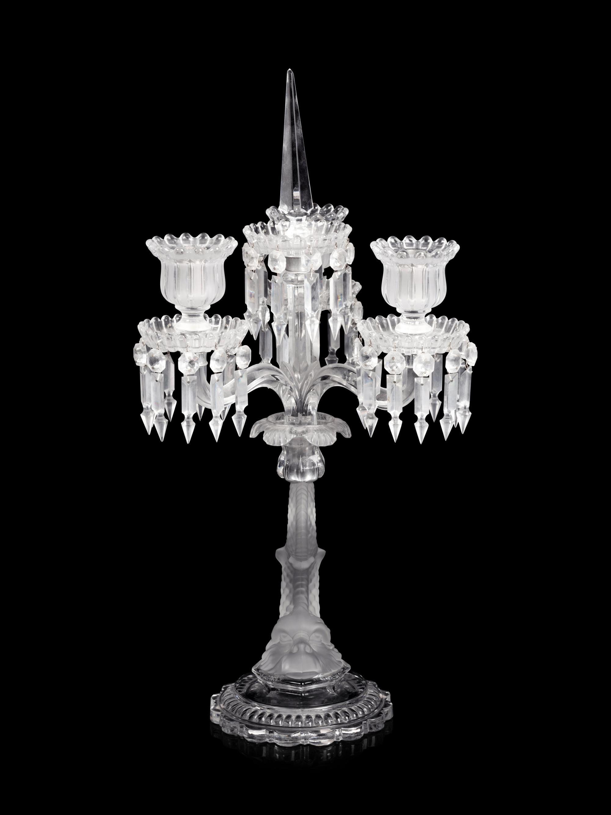 A Baccarat Dauphin Three-Light Candelabrum