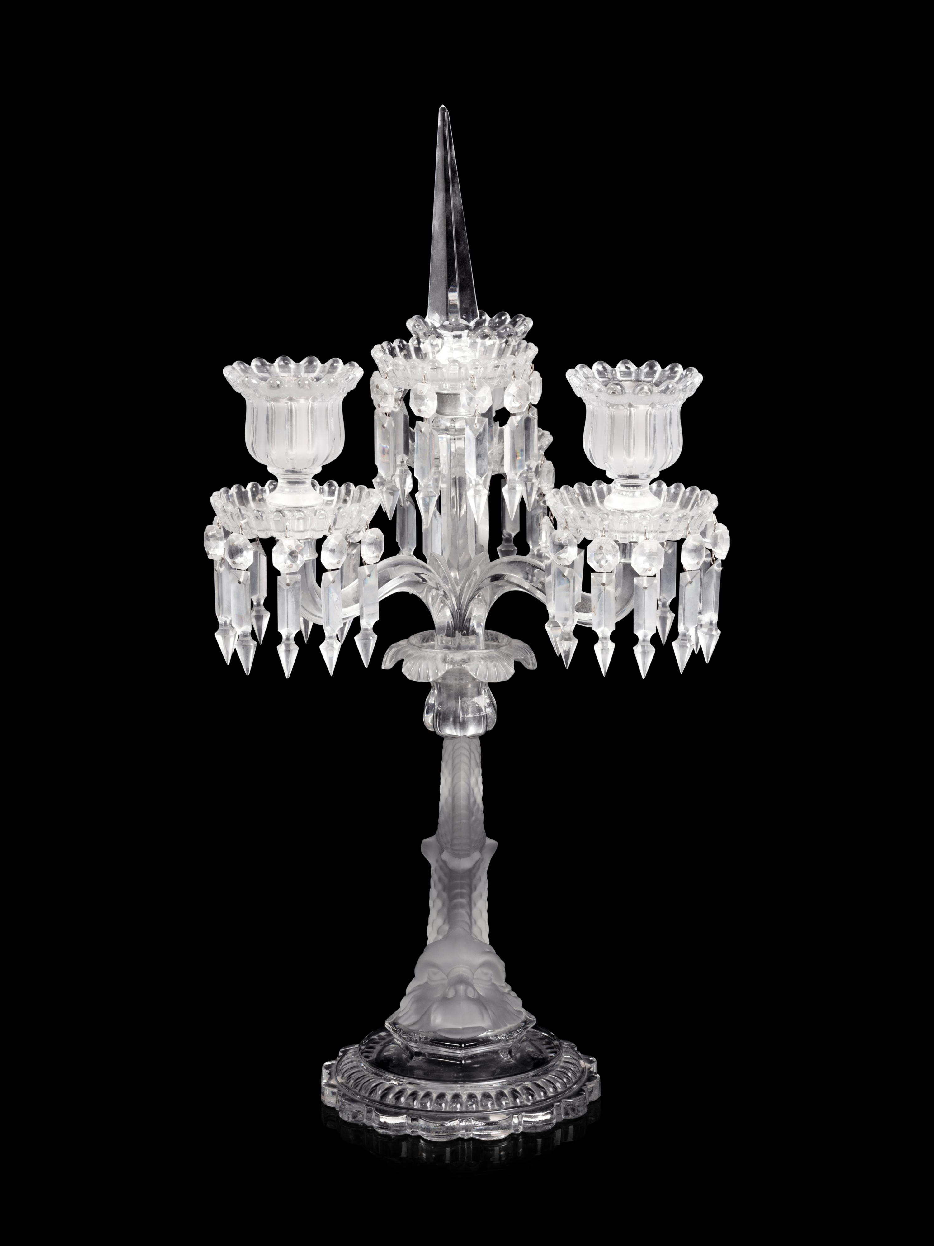 A Baccarat Dauphin Three-Light Candelabrum