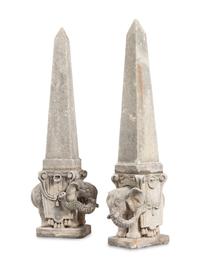 A Pair of Large Cast Stone Elephant Obelisks