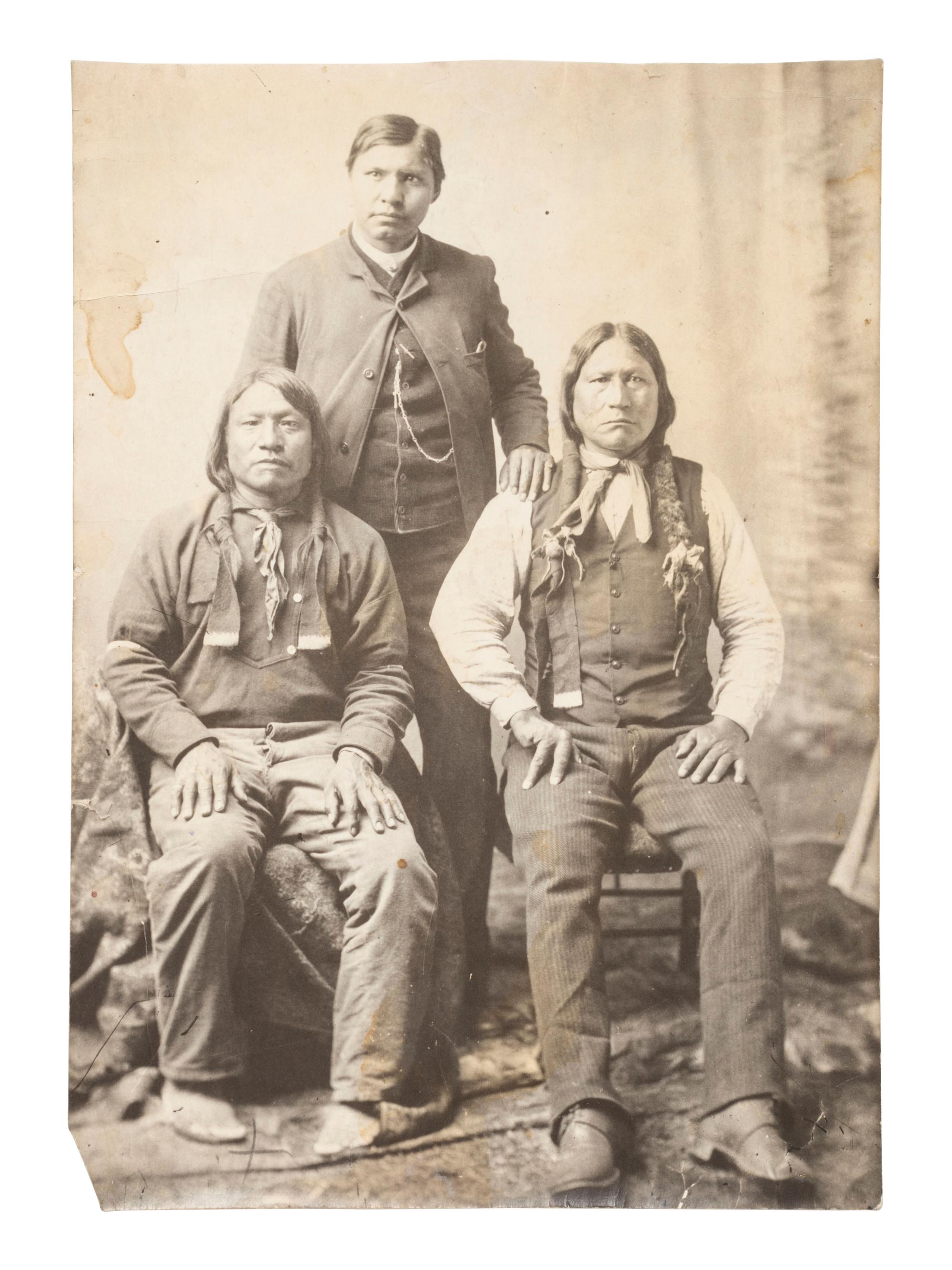 [NATIVE AMERICANS]. Cabinet card of Black Coal, Coolidge, and Painting Horse, Arapaho.