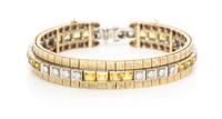A 14 Karat White Gold, Diamond and Synthetic Yellow Sapphire Line Bracelet with Yellow Gold Bracelet Jacket, 23.30 dwts.