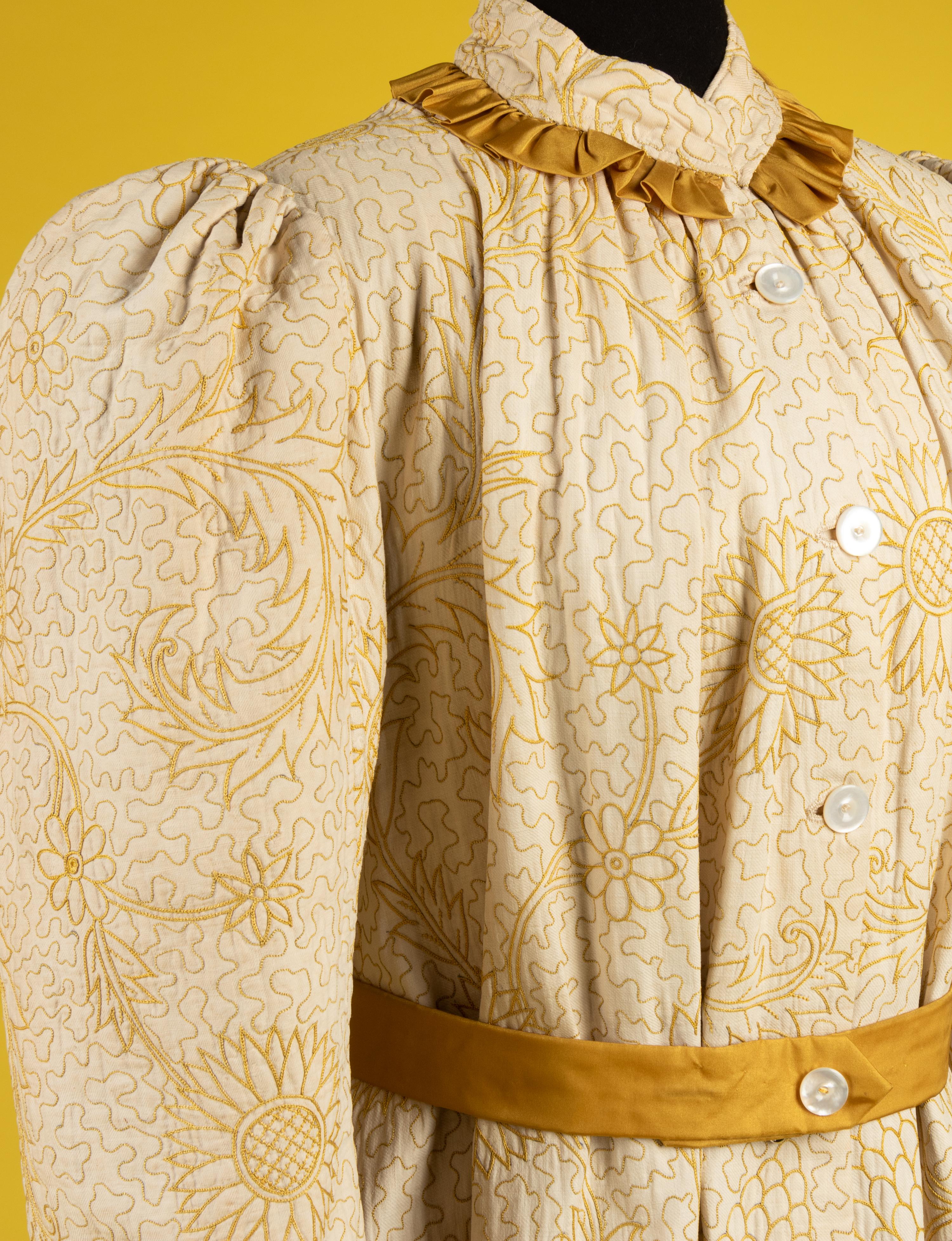 Embroidered White Cotton Wrapper, 1880