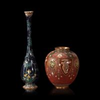 A Japanese Cloisonne Vase, Ota Tamashiro, and a Small Ovoid Vase, Meiji Period