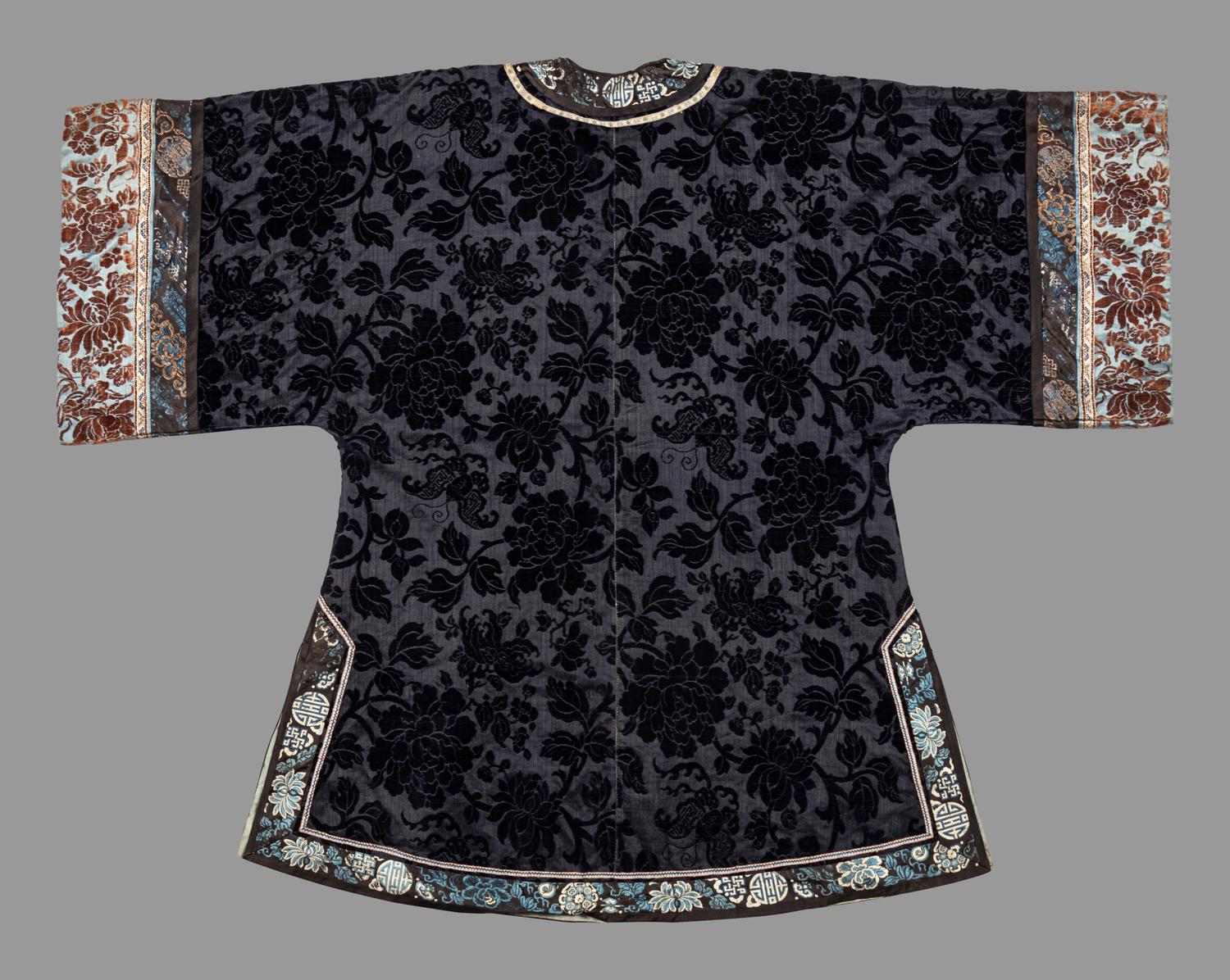 A Dark Navy Ground Cut Velvet and Embroidered Silk Lady's Jacket
