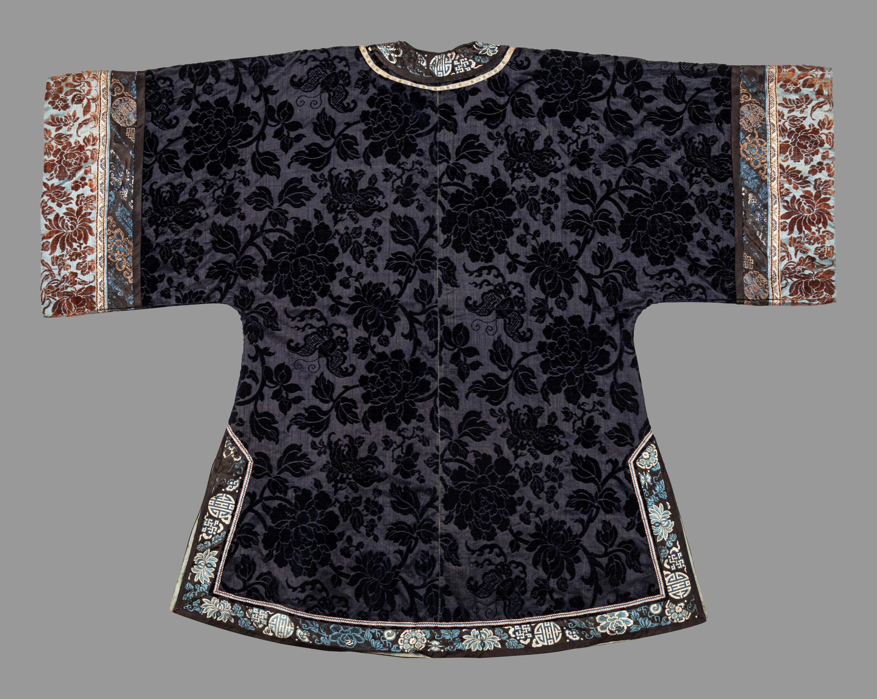 A Dark Navy Ground Cut Velvet and Embroidered Silk Lady's Jacket