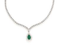 CARTIER, DIAMOND NECKLACE WITH EMERALD PENDANT