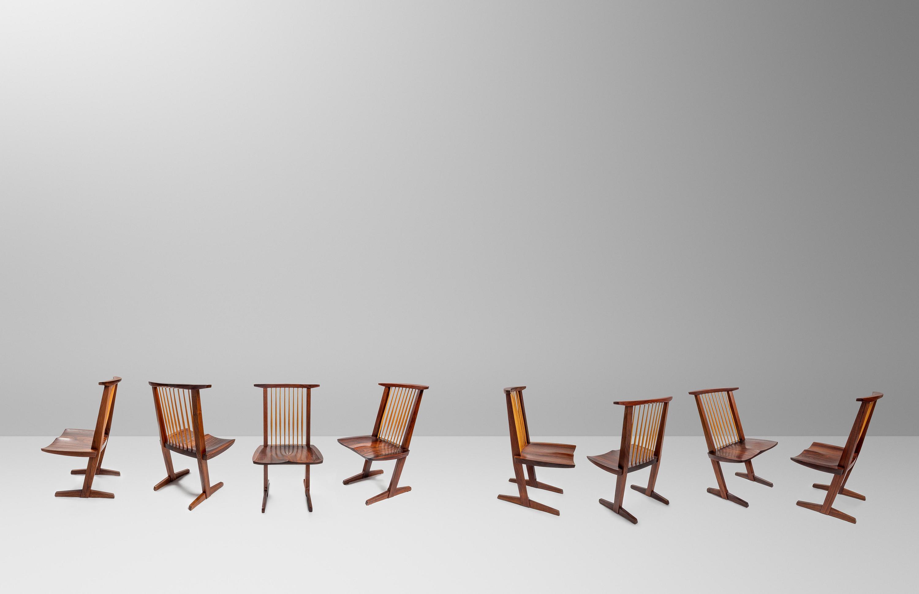 Set of Eight Conoid Dining Chairs, 1976 and 1978