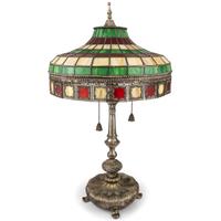 A Leaded Glass and Cast Metal Table Lamp