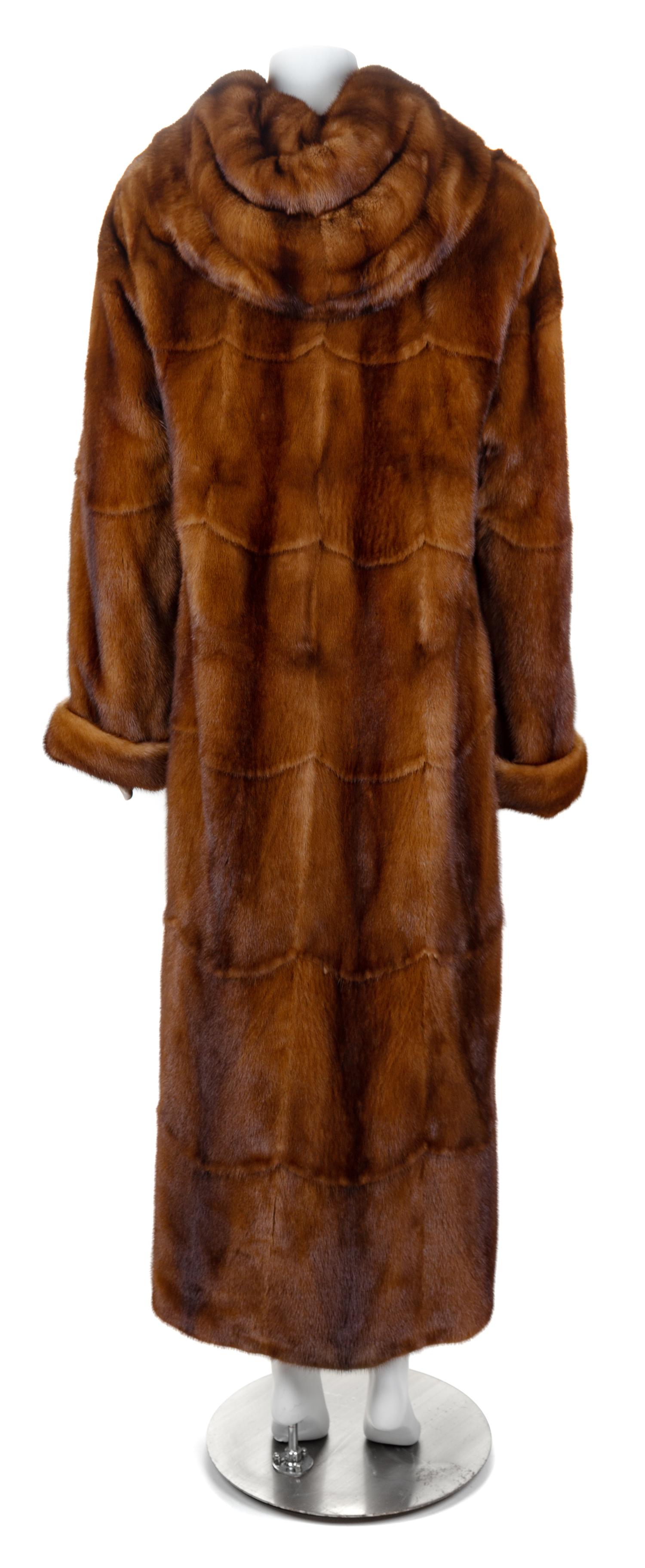 A Zandra Rhodes Whiskey Mink Full Length Coat with Hood, No size.