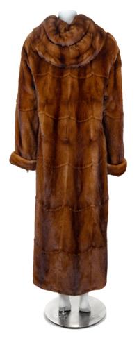A Zandra Rhodes Whiskey Mink Full Length Coat with Hood, No size.