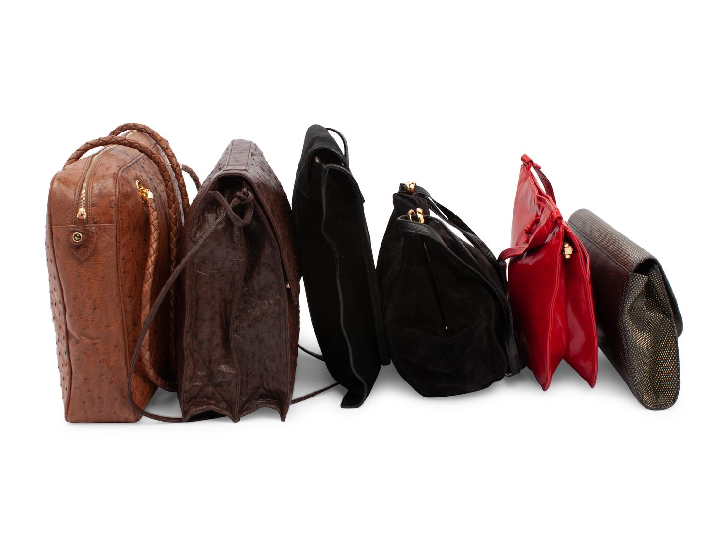 Six Leather and Exotic Skin Designer Bags, 1980-90s