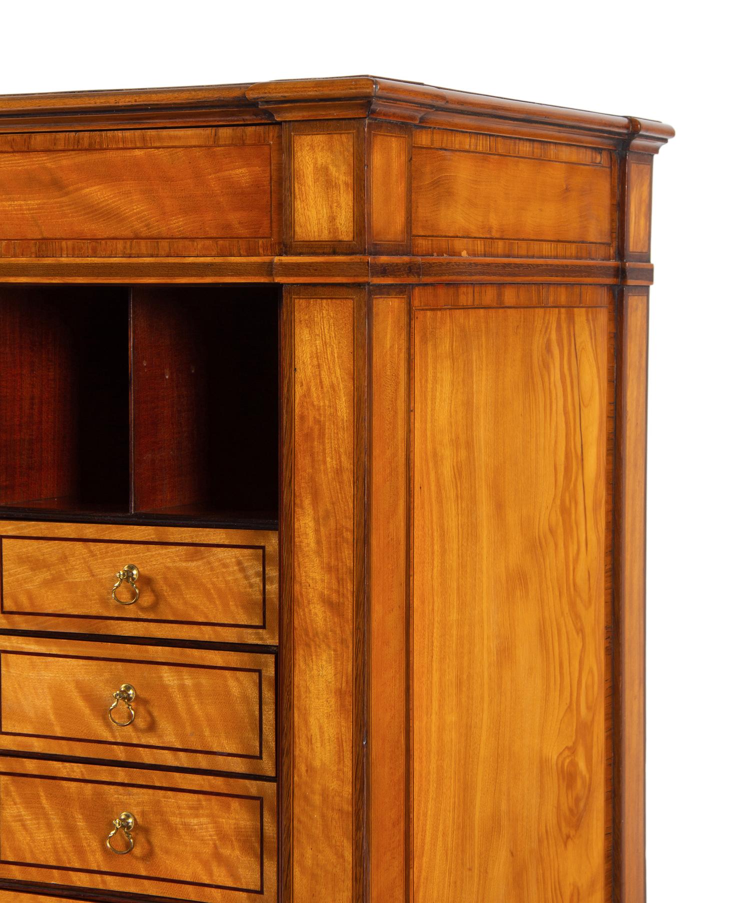 A George III Satinwood, Tulipwood and Amaranth Marquetry Fall-Front Secrétaire