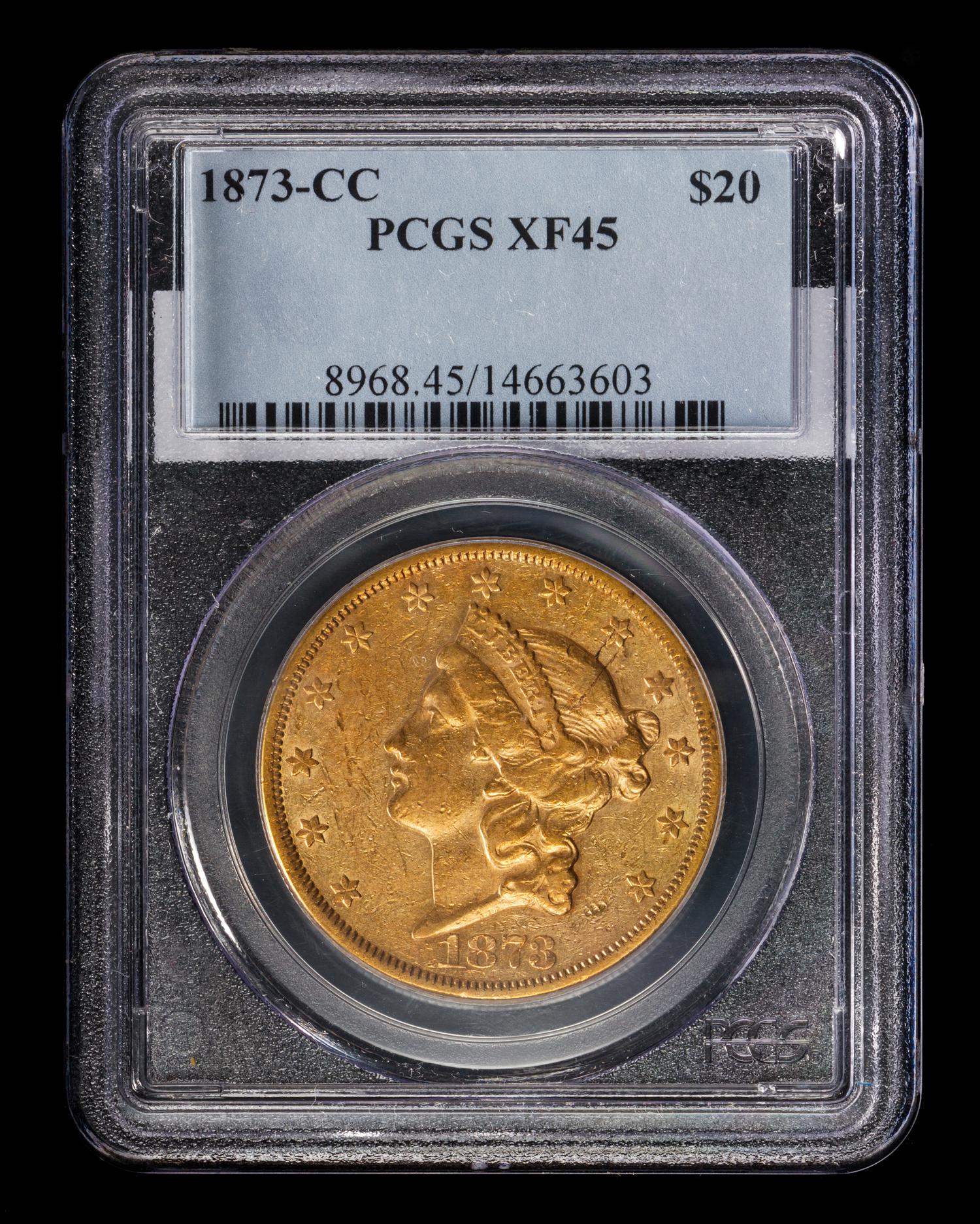 A United States 1873-CC Liberty Head $20 Gold Coin
