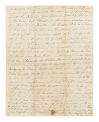 [LINCOLN ASSASSINATION]. A piece of Abraham Lincoln's shirt worn on the night of his assassination at Ford's Theatre, 14 April 1865; with an autograph letter from War Department employee Mose Sandford with a detailed description of the assassination and its aftermath, 17 April 1865.