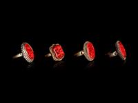 Six Chinese Red Lacquer Inset Metal Jewelry