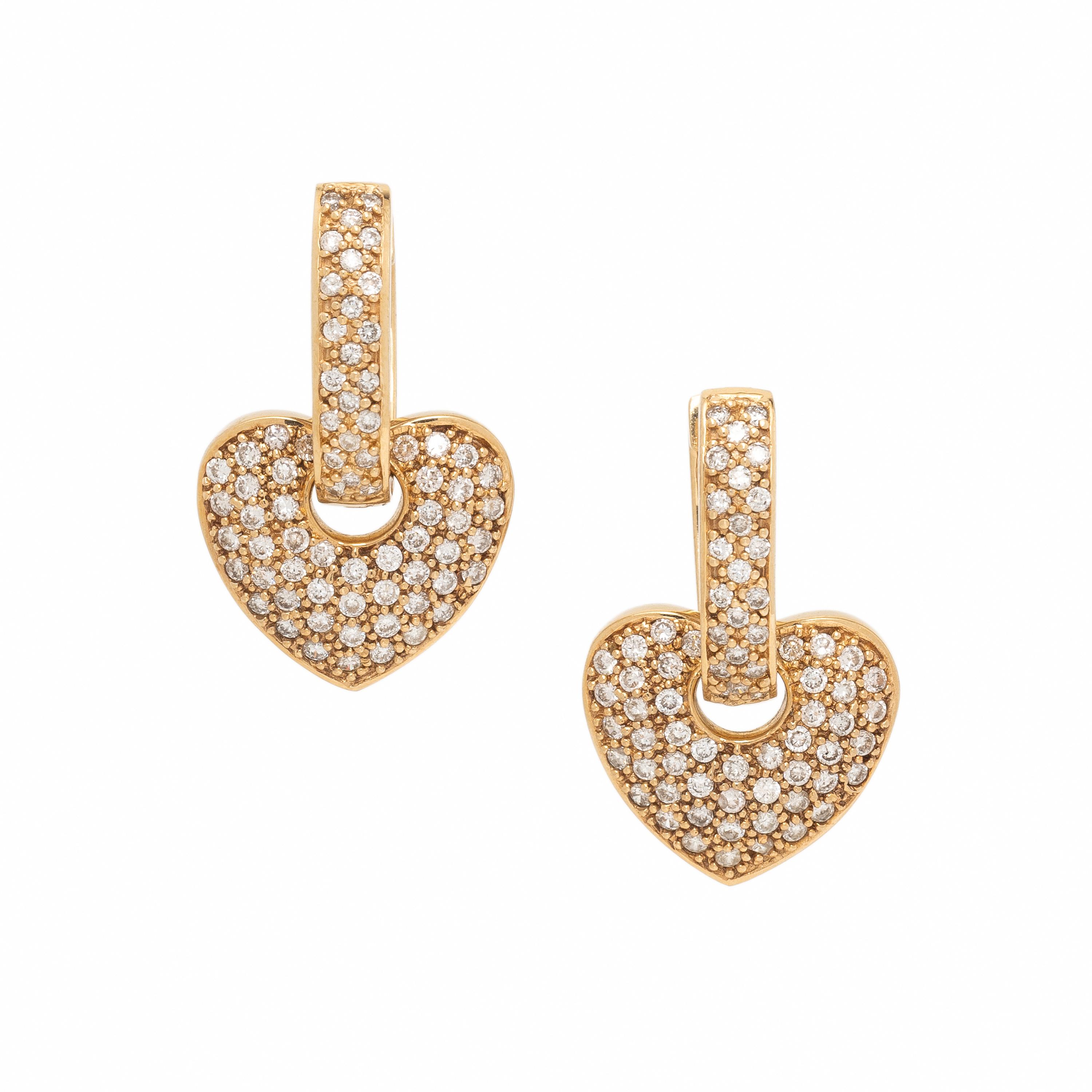 Convertible Diamond and Yellow Gold Heart Hoop Earrings