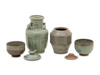 Four Chinese and Japanese Celadon Glazed Porcelain Articles