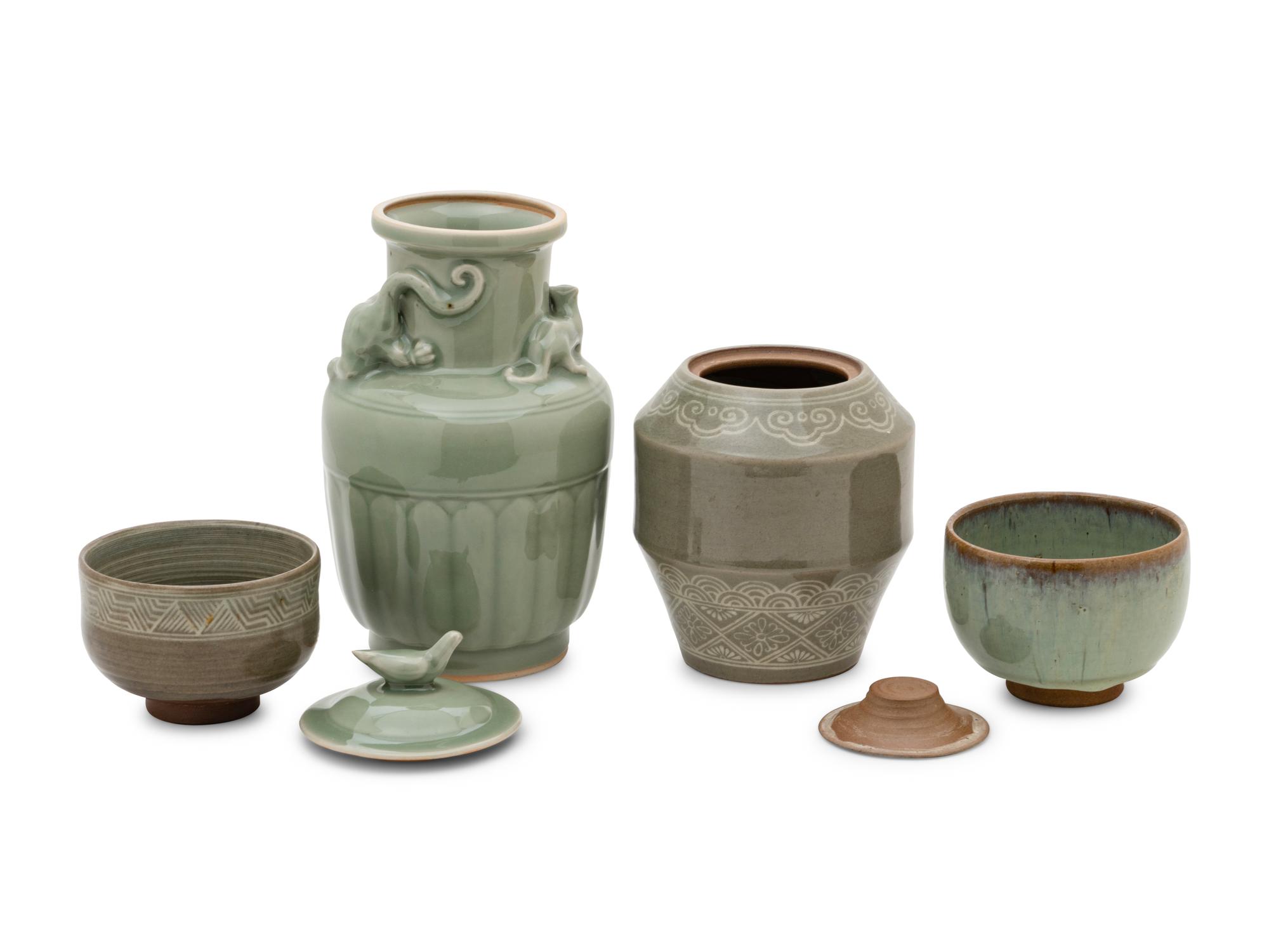 Four Chinese and Japanese Celadon Glazed Porcelain Articles