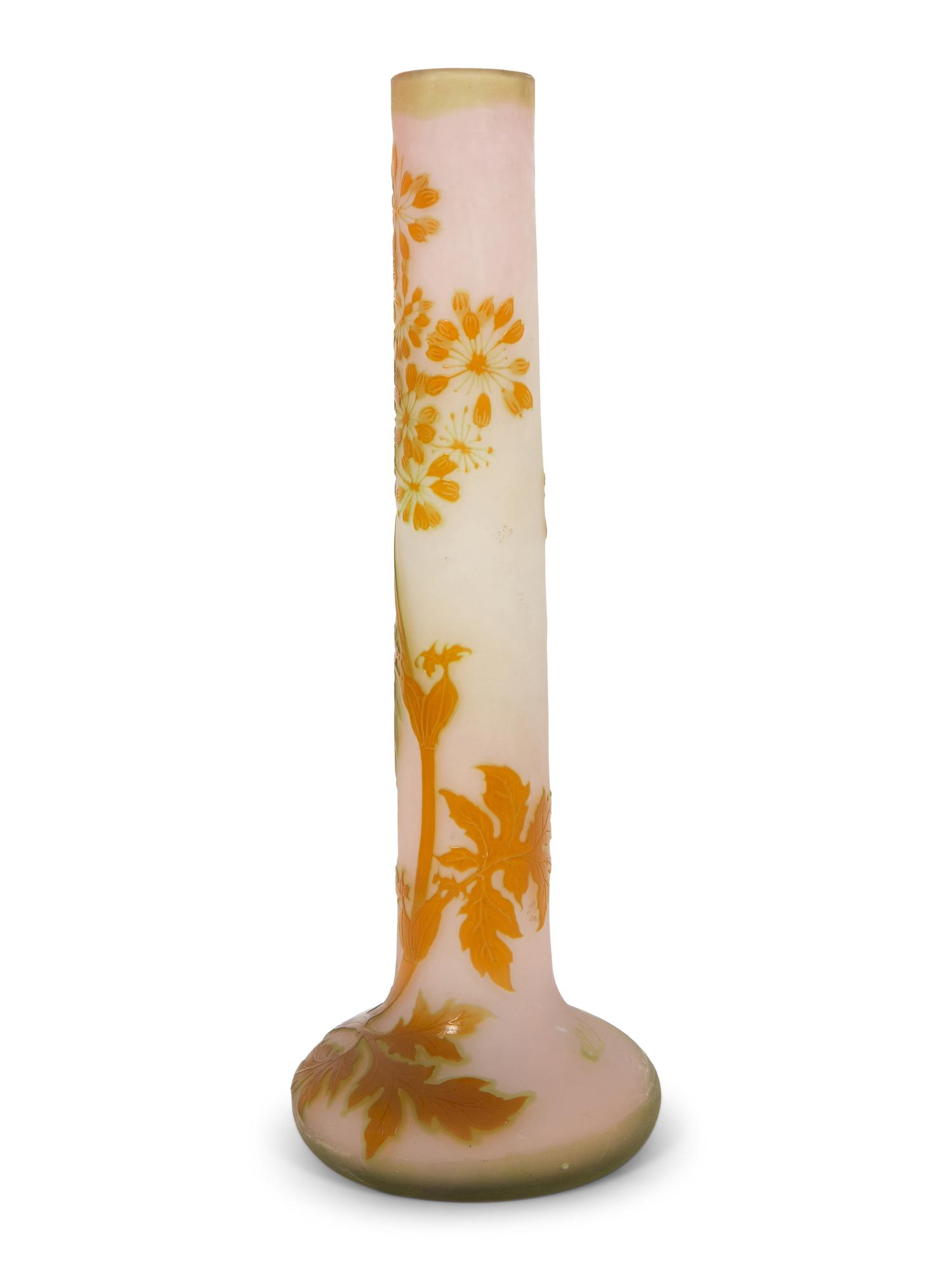 A Large Gallé Cameo Glass Columnar Vase