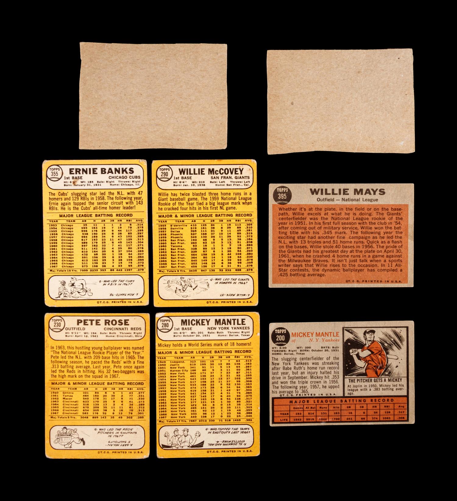 A Group of Eight 1960s Baseball Cards Including Mickey Mantle,
