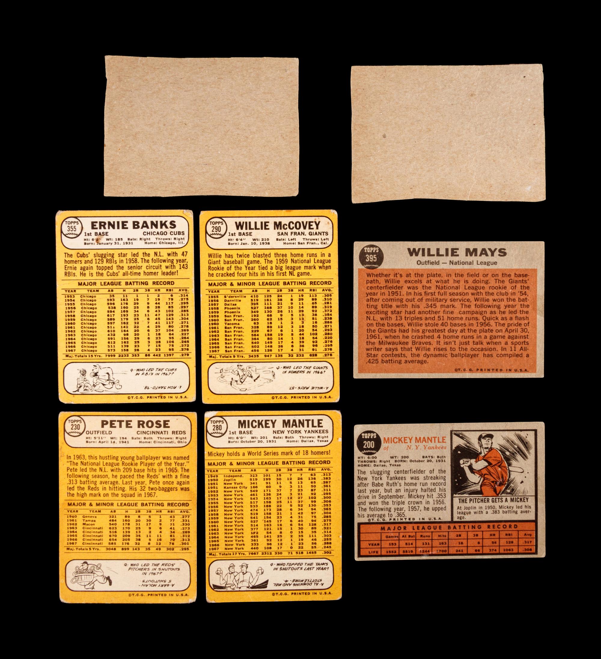A Group of Eight 1960s Baseball Cards Including Mickey Mantle,