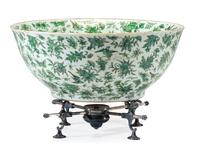 A Chinese Export Green Bird and Butterfly Porcelain Punch Bowl