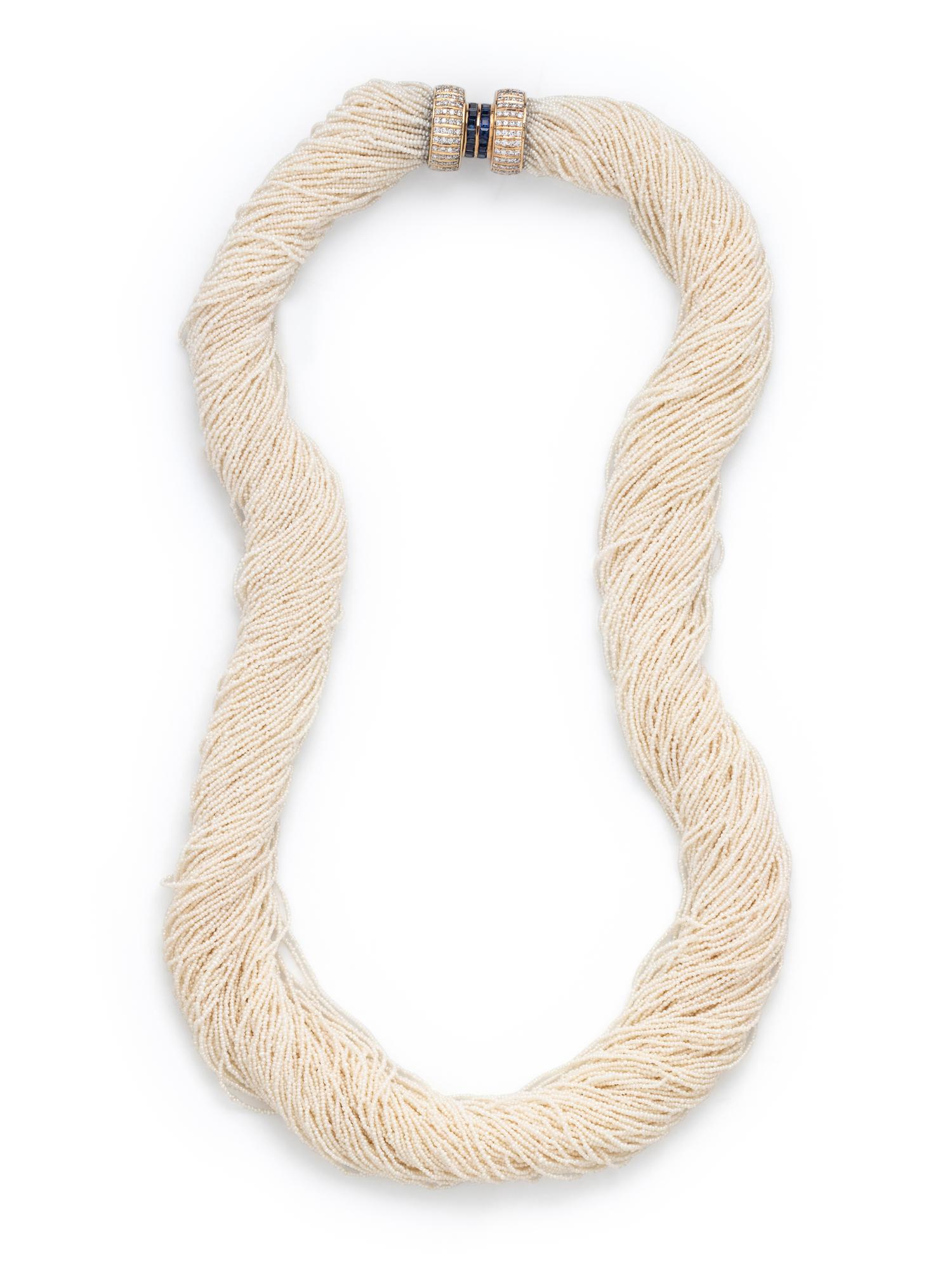 JULIUS COHEN, SEED PEARL, DIAMOND AND SAPPHIRE TORSADE NECKLACE