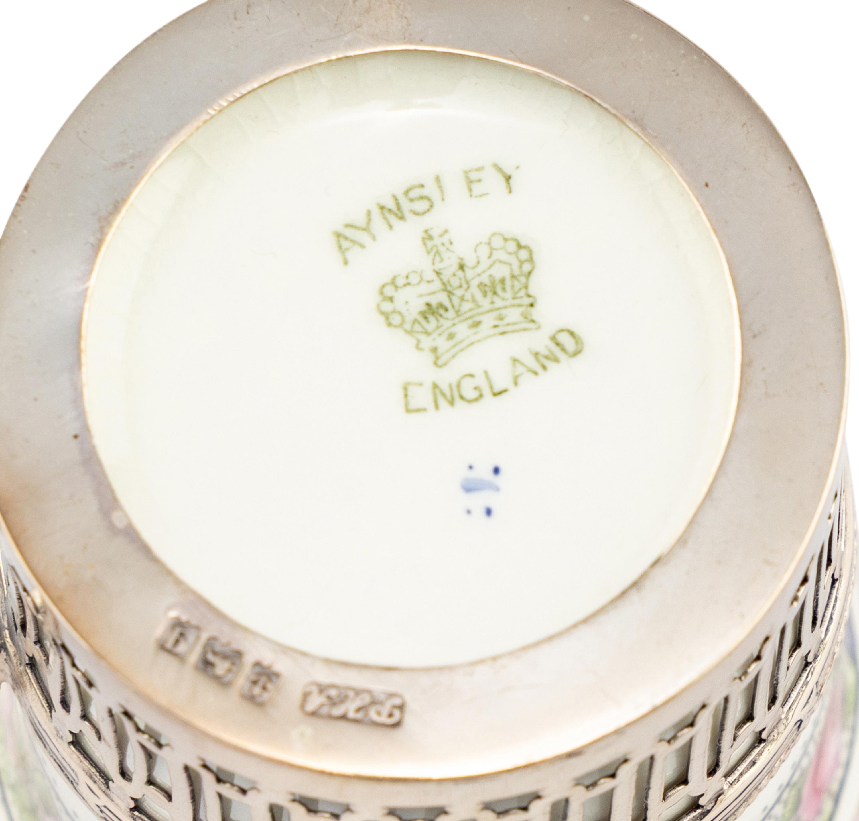 A Set of Six Aynsley Porcelain Coffee Cups and Saucers with Silver Liners