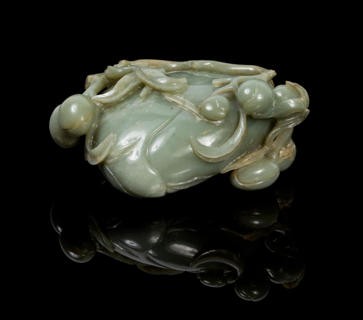 A Chinese Jade Peach Form Water Pot 18TH/19TH CENTURY Length 7 1/2 inches. — 18TH/19TH CENTURY