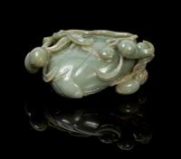 A Chinese Jade Peach Form Water Pot 18TH/19TH CENTURY Length 7 1/2 inches. — 18TH/19TH CENTURY