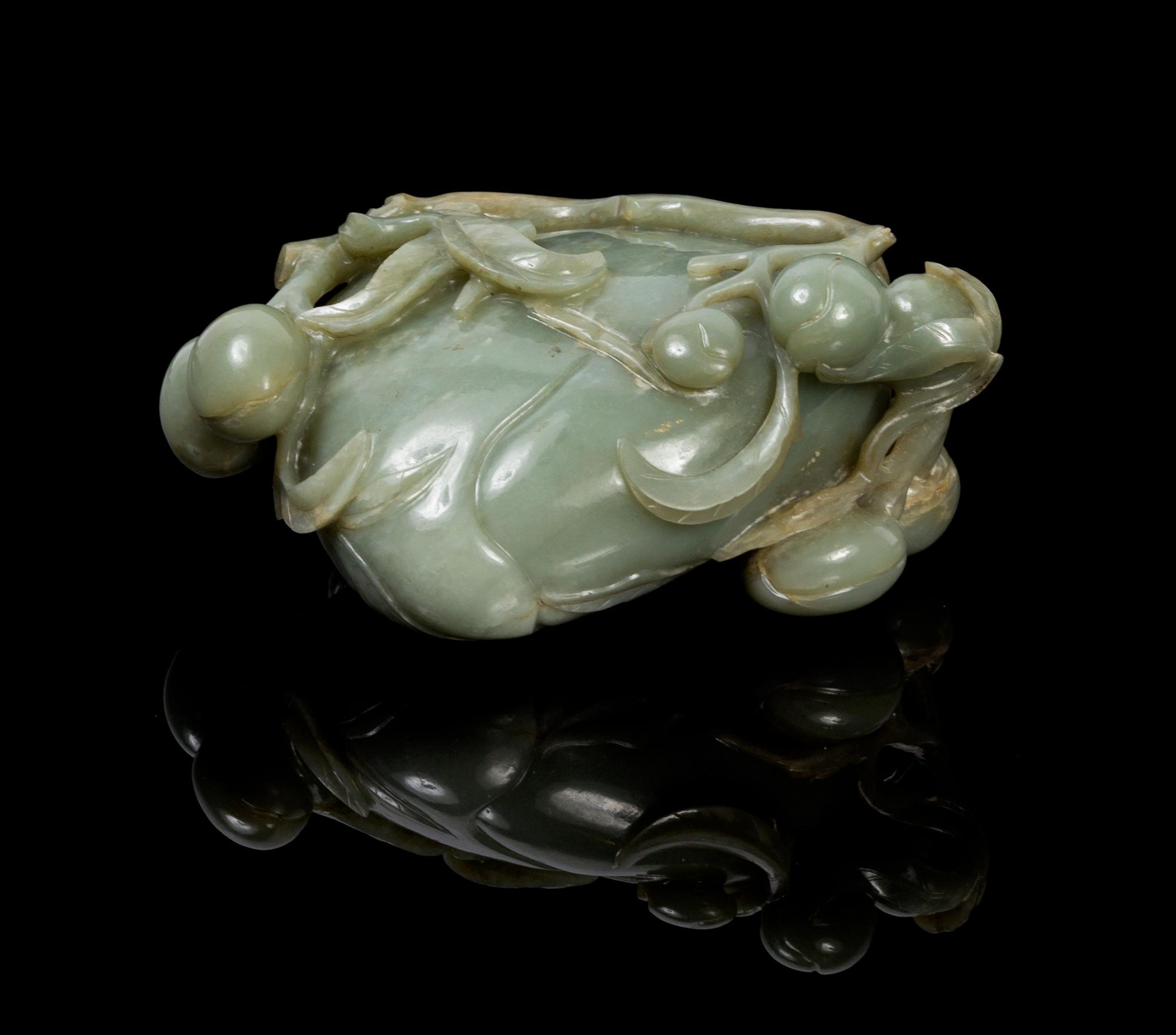 A Chinese Jade Peach Form Water Pot 18TH/19TH CENTURY Length 7 1/2 inches. — 18TH/19TH CENTURY