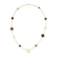 Mother-of-Pearl, Onyx, and Yellow Gold Quatrefoil Necklace