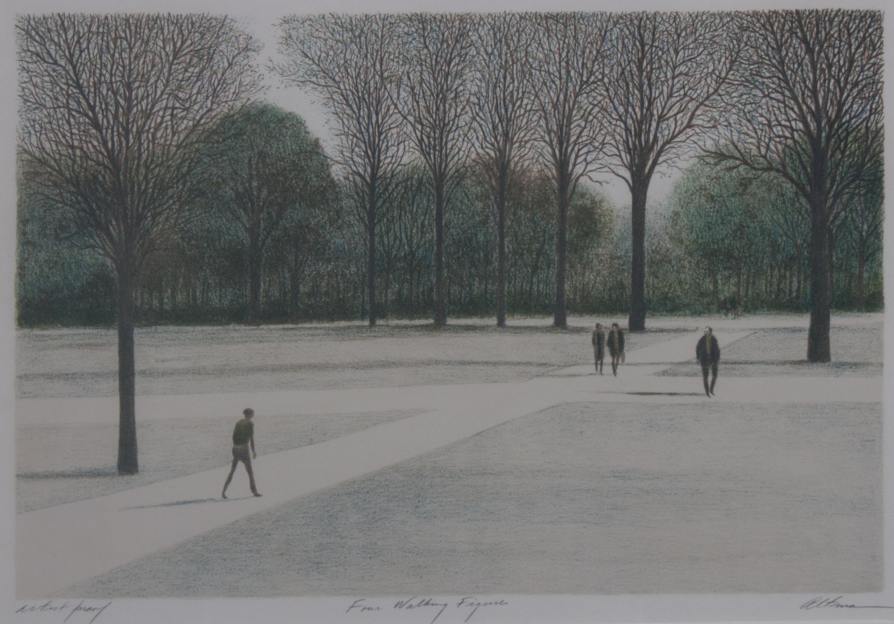 Harold Altman, (American, 1924-2003), Four Walking Figures and Conversation VII (two works)