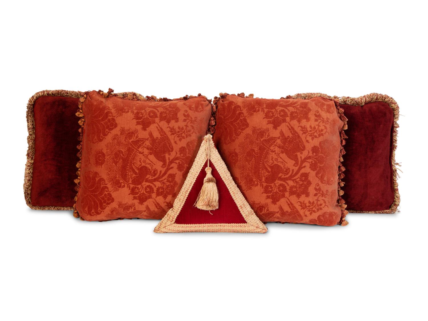 Six Five Red Silk and Velvet Pillows