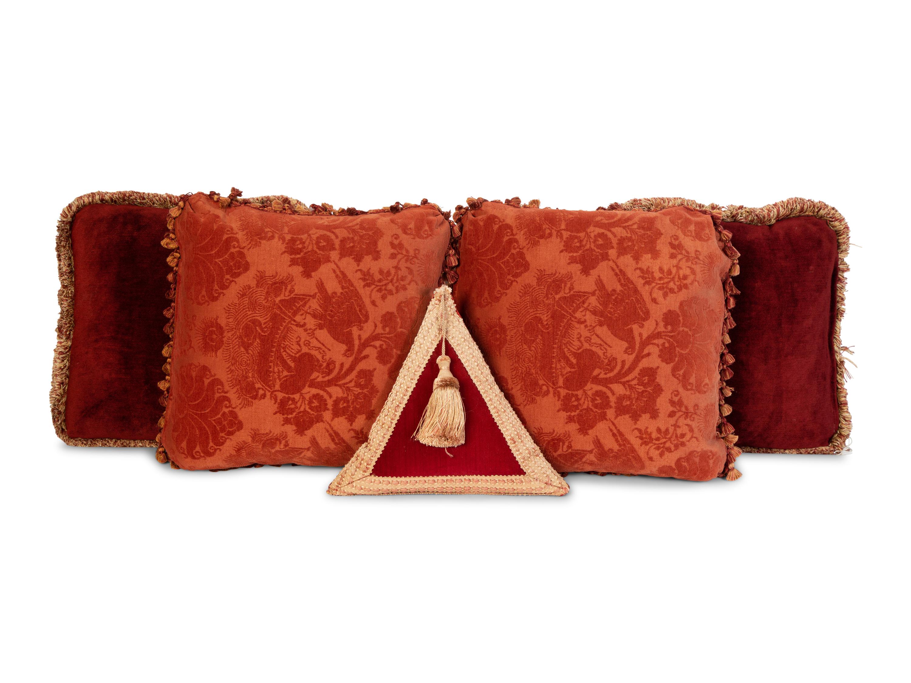 Six Five Red Silk and Velvet Pillows