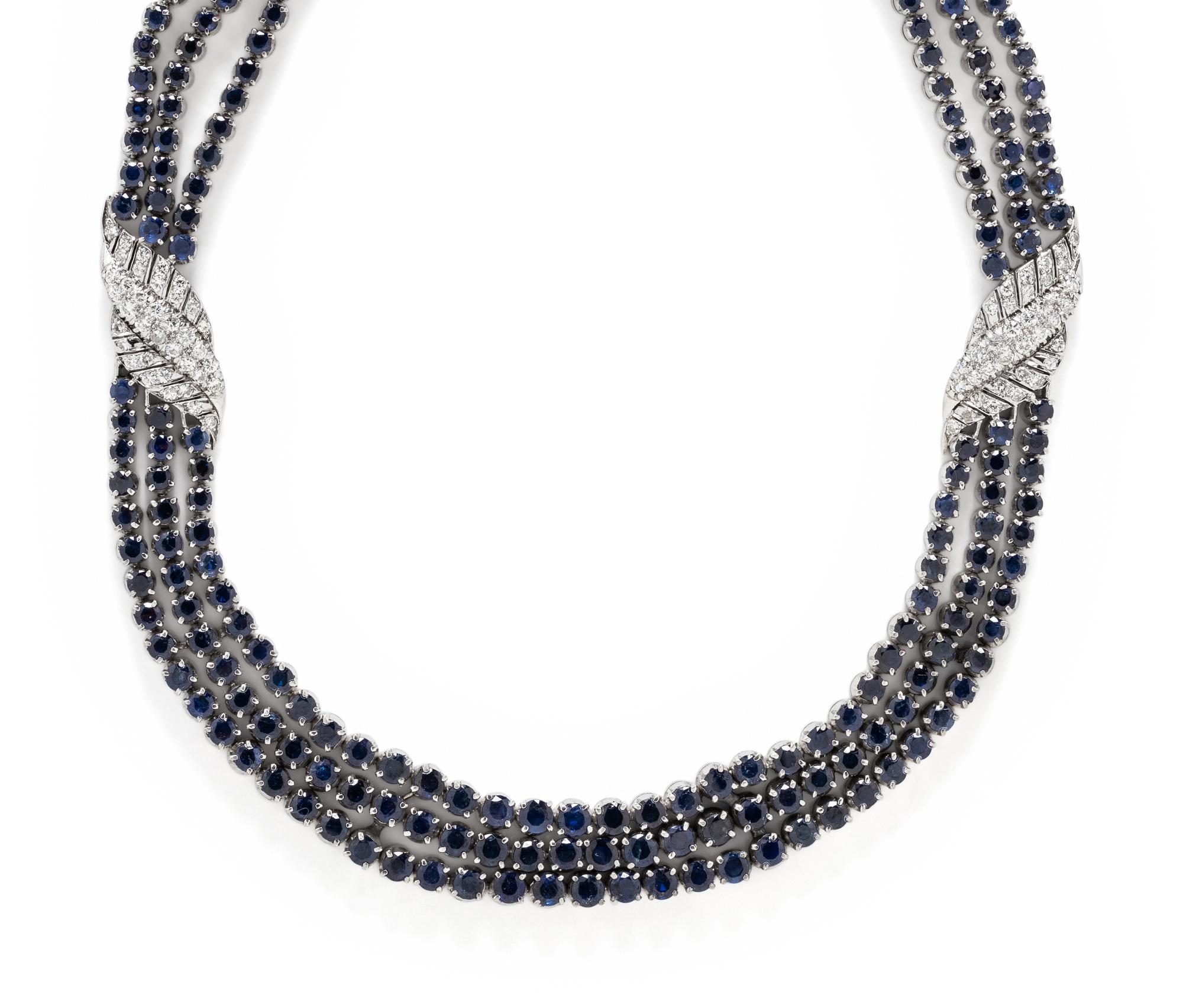 SILVER, SAPPHIRE AND DIAMOND NECKLACE