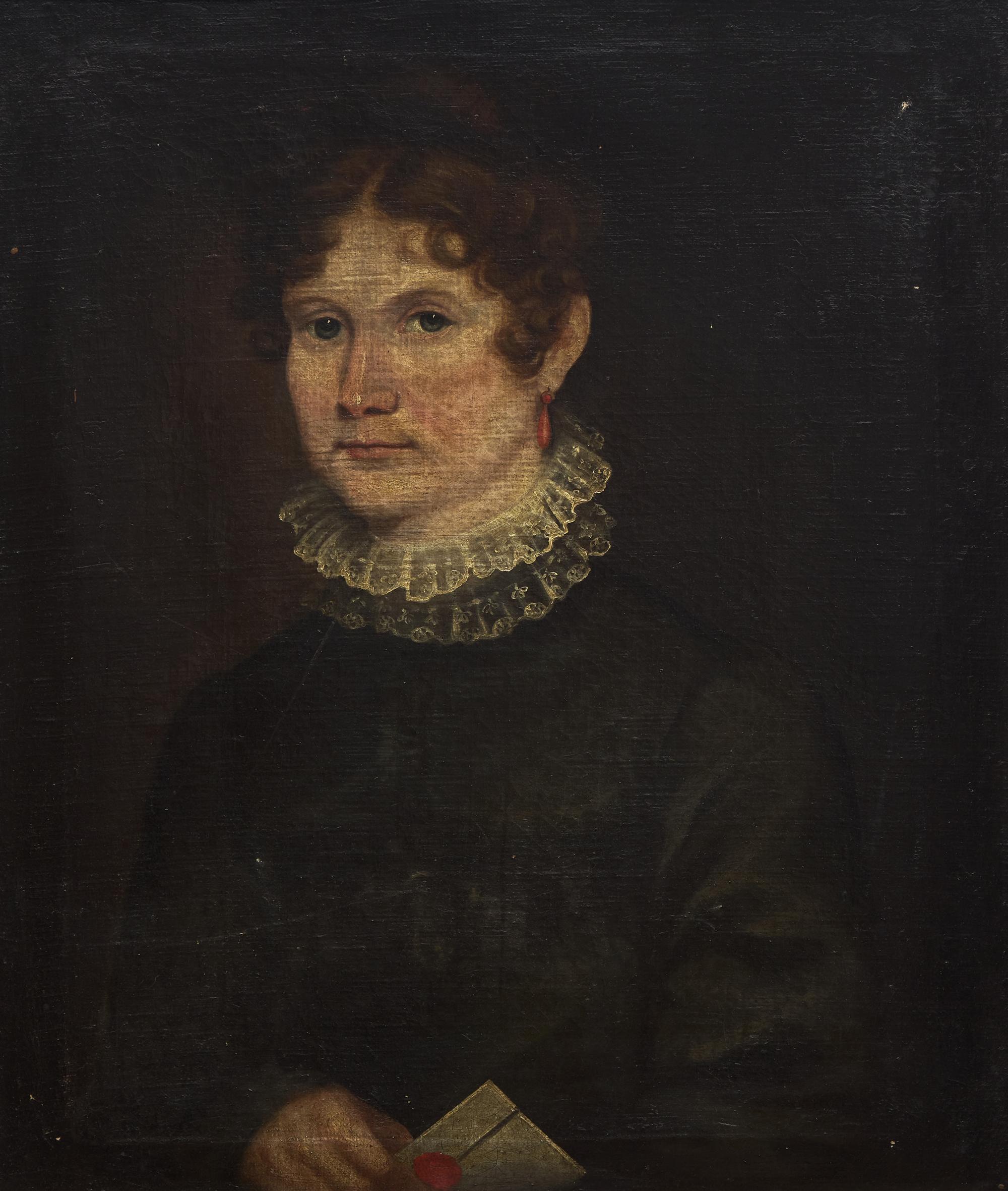 Anglo-American School 19th Century, A Portrait of a Lady with Letter