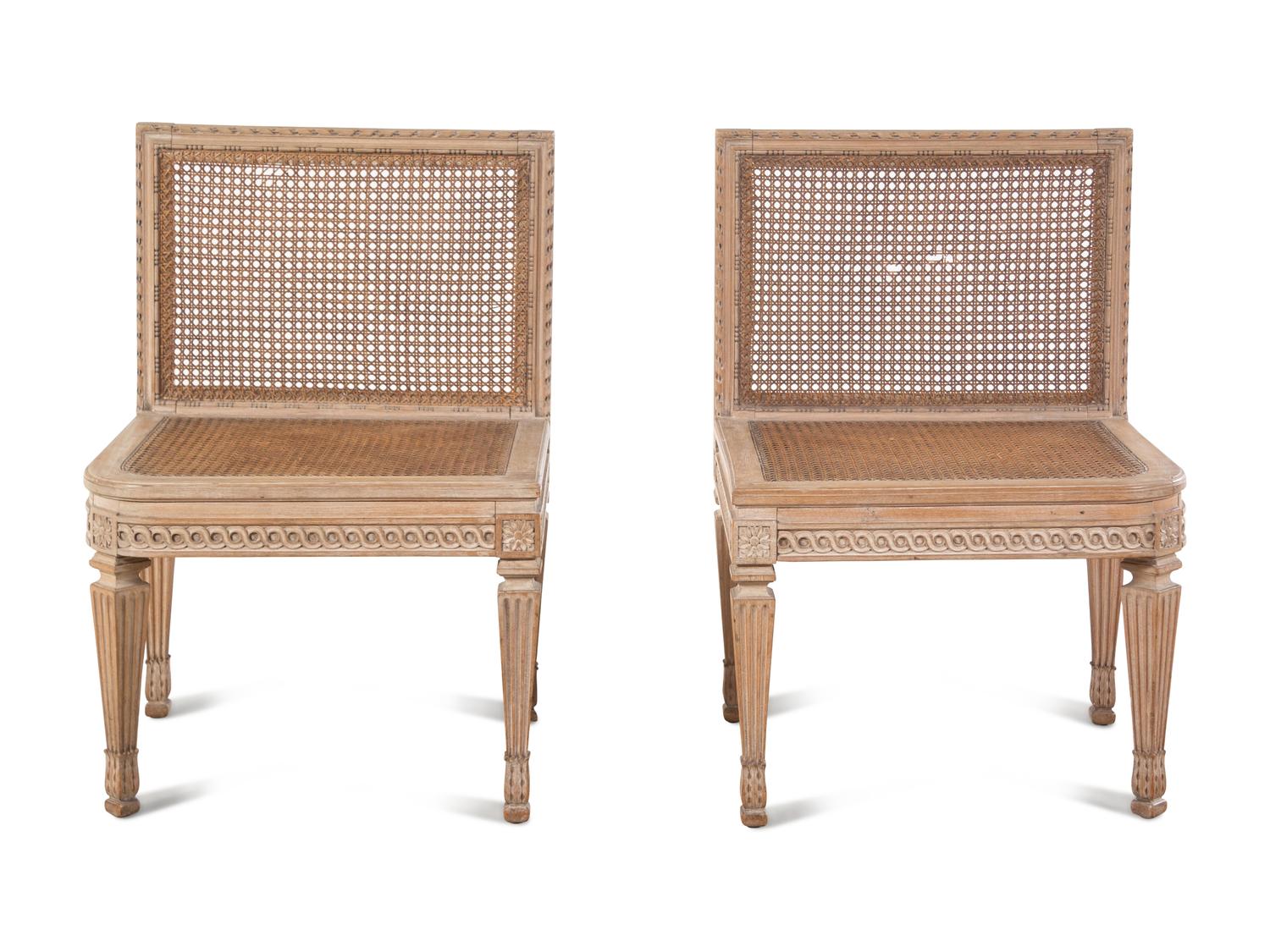 A Pair of Louis XVI Style Caned Slipper Chairs