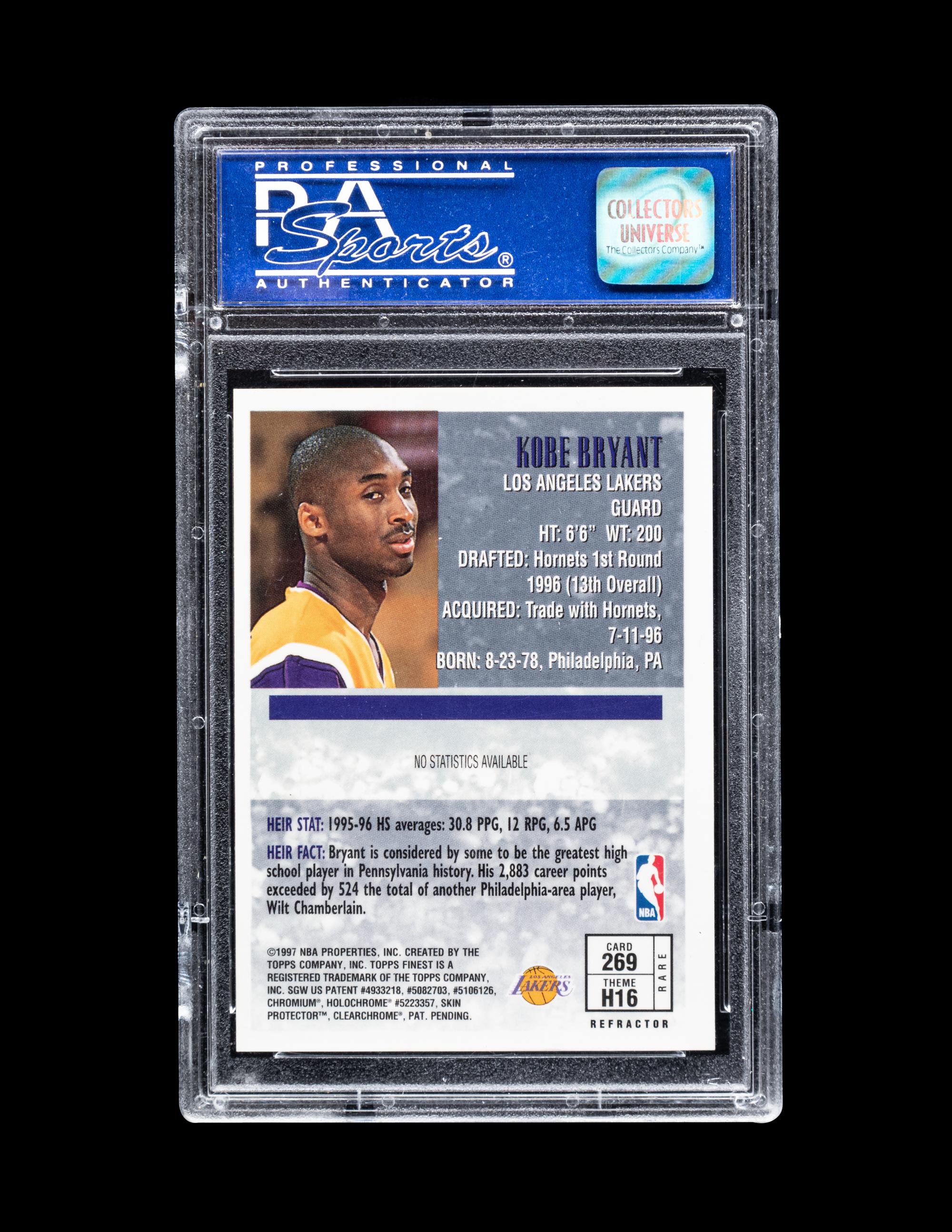 A 1996-97 Topps Finest Refractor With Coating Kobe Bryant Rookie Basketball Card No. 269 (PSA 9 MINT)