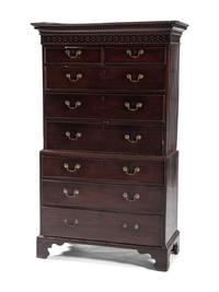 A George III Chinese Chippendale Carved Mahogany Chest-on-Chest