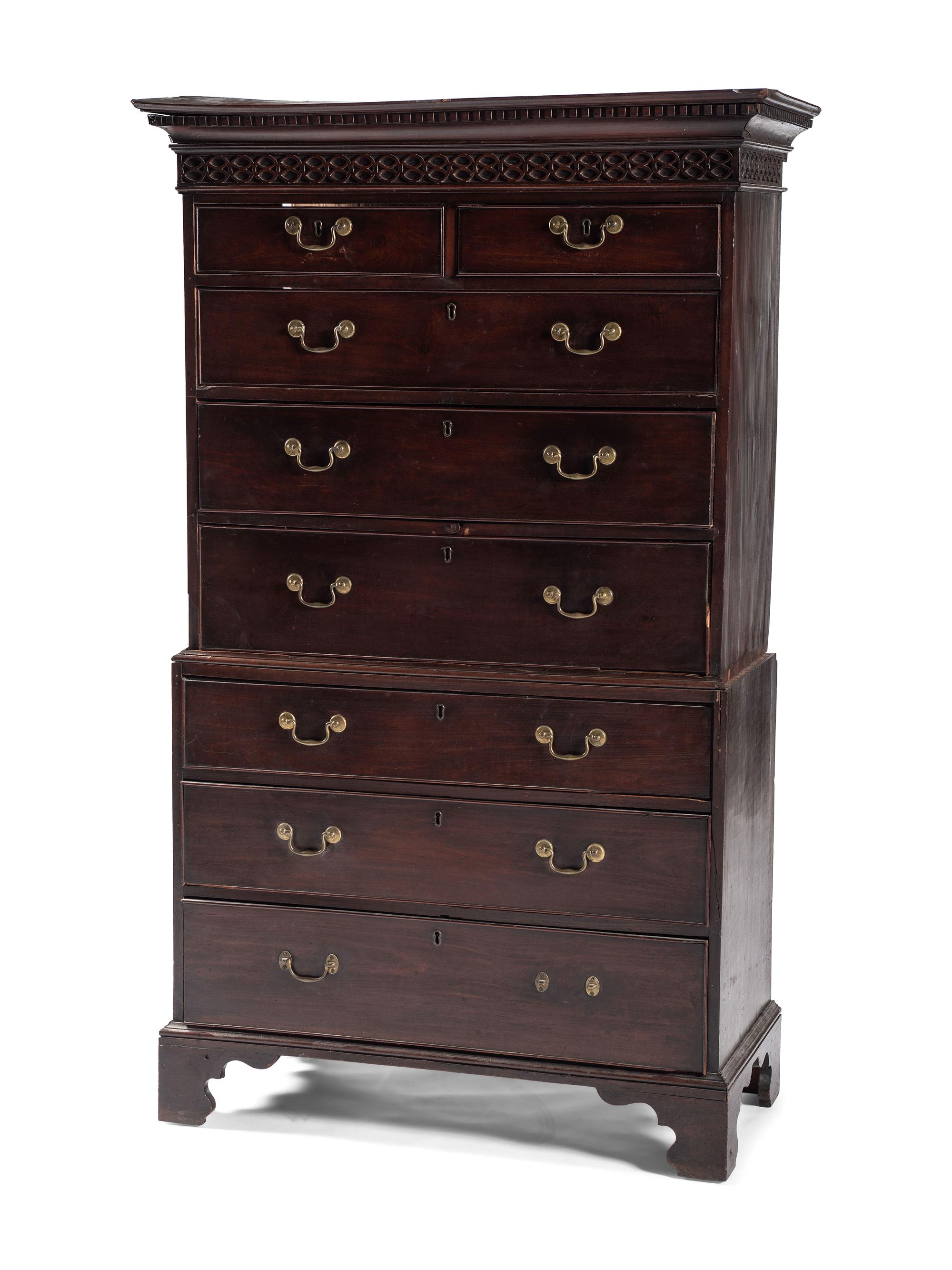 A George III Chinese Chippendale Carved Mahogany Chest-on-Chest