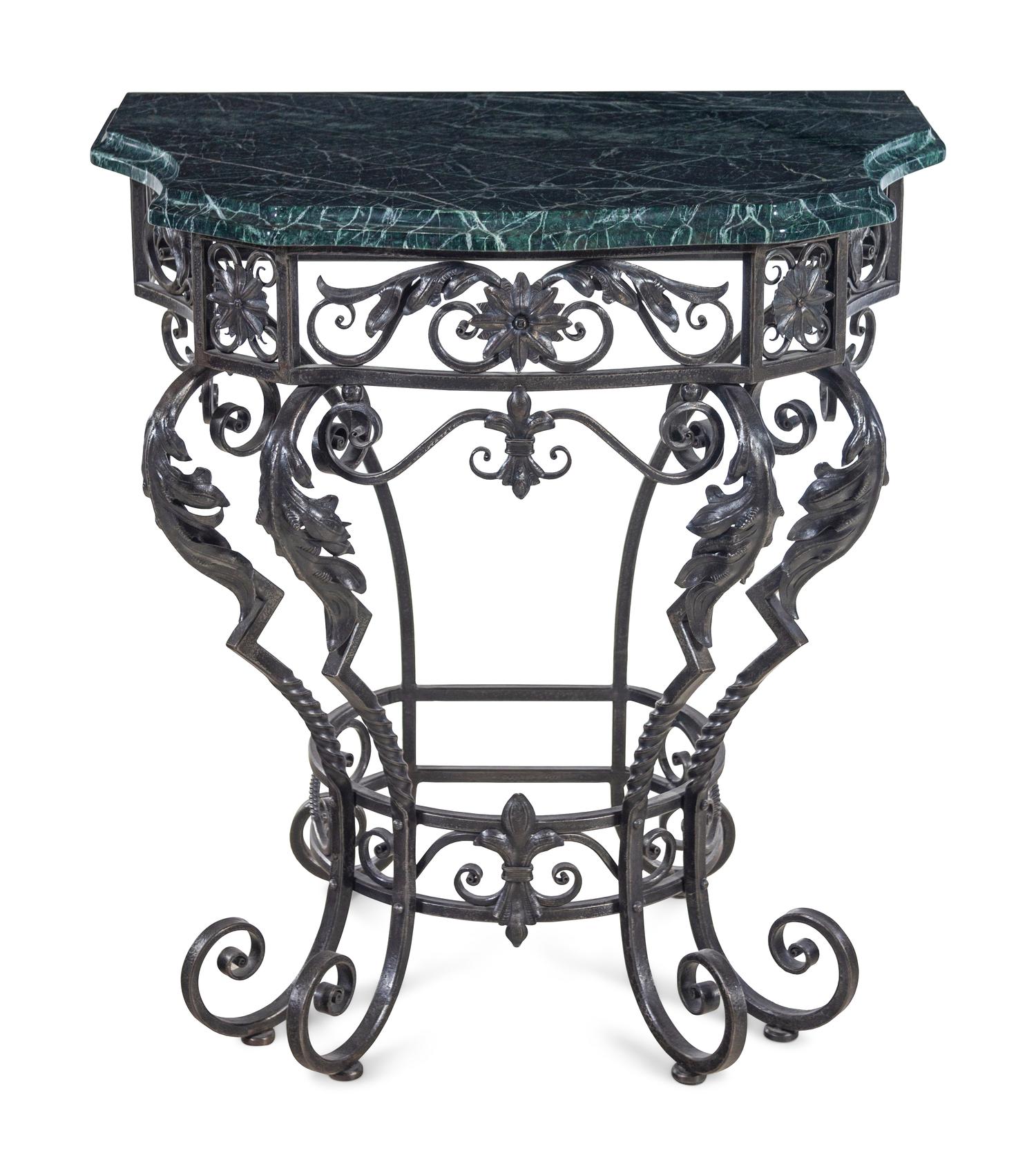 A French Iron and Marble-Top Console Table