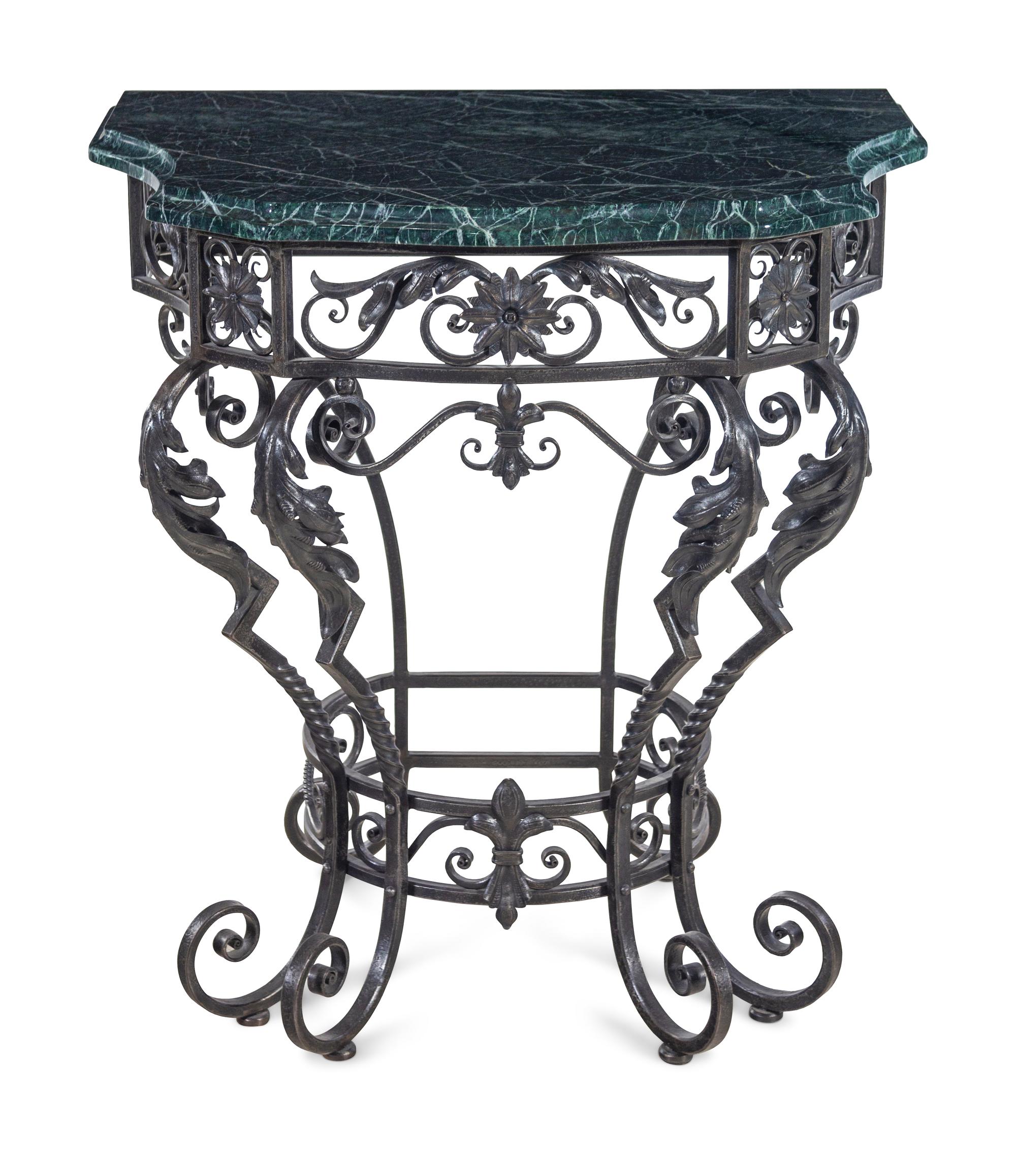 A French Iron and Marble-Top Console Table