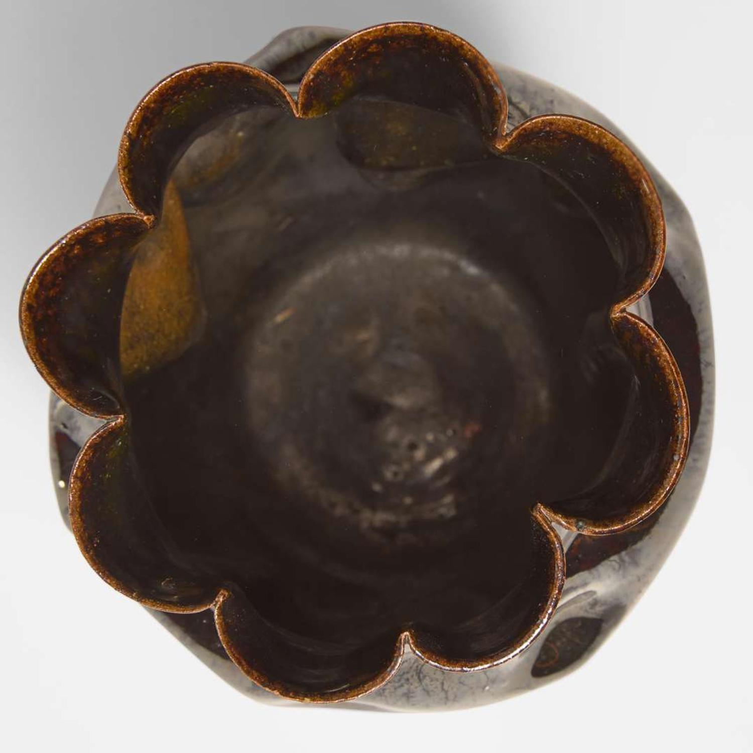 George Ohr (American, 1857-1918) Large Lobed and Dimpled Vase in Metallic Brown Gunmetal Glaze, Biloxi, Mississippi, USA, circa 1897-1900