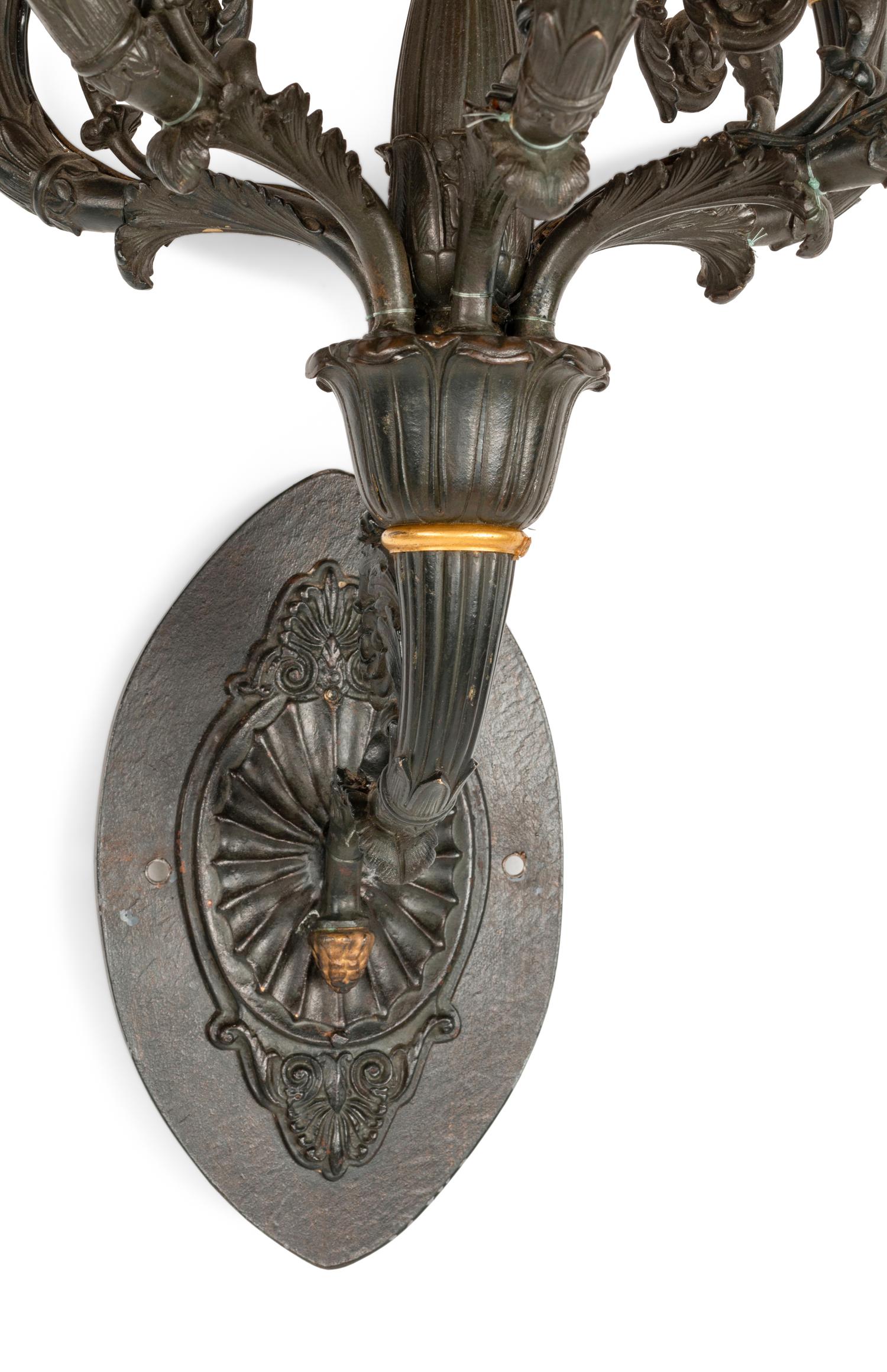 A Pair of Empire Style Bronze Six-Light Sconces