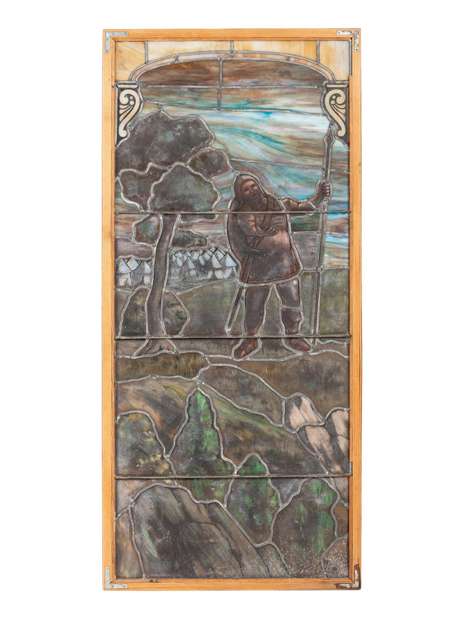 A Pair of Stained and Painted Glass Panels