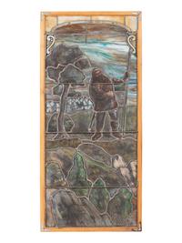 A Pair of Stained and Painted Glass Panels