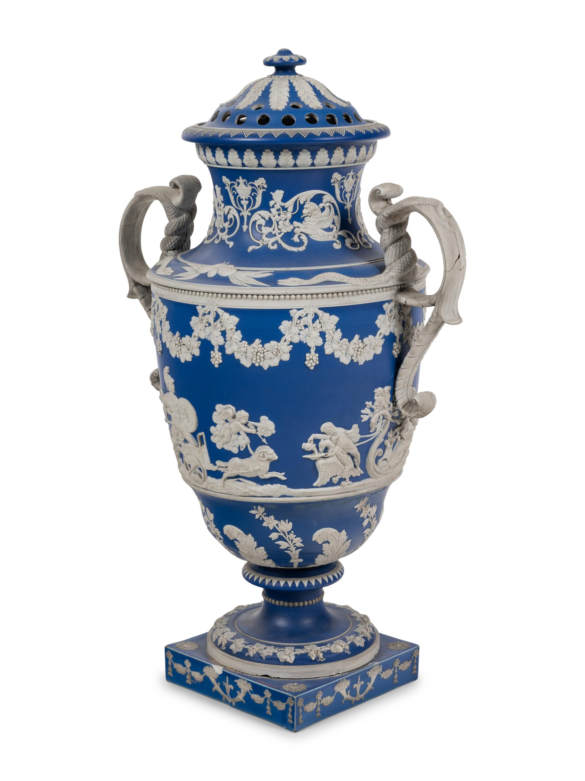 A Large Wedgwood Jasperware Tulip Vase and Cover