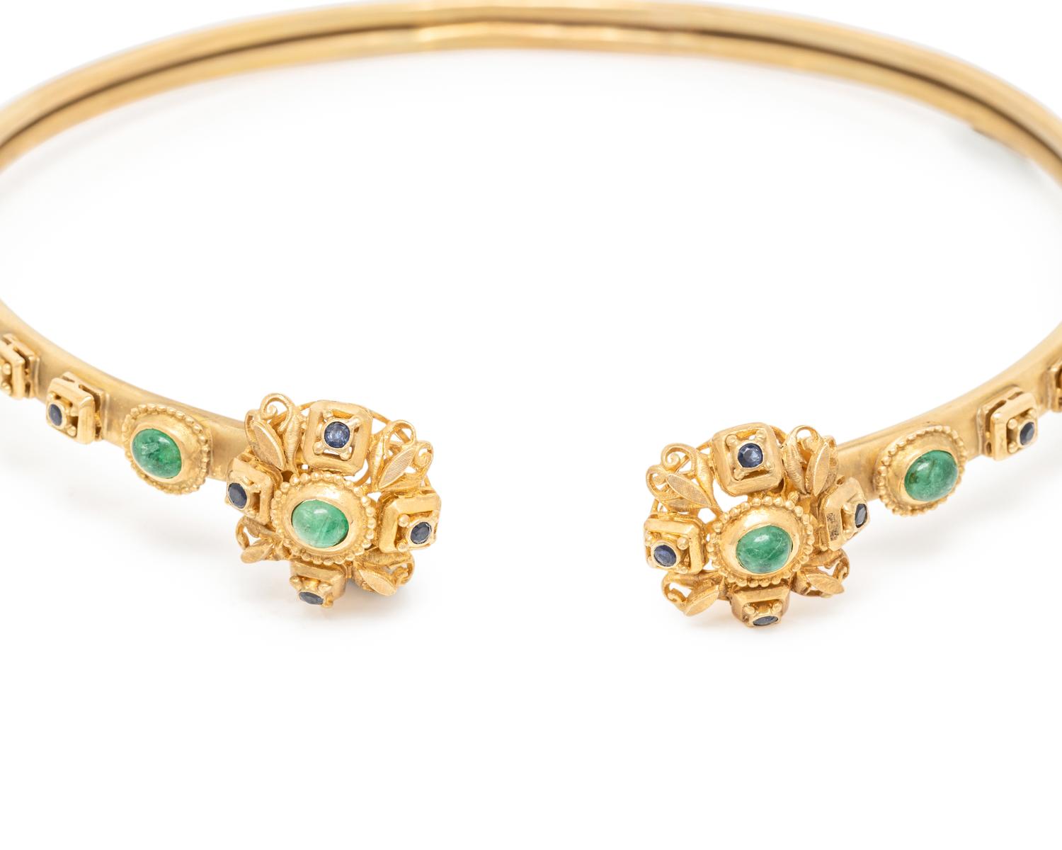 LALAOUNIS, YELLOW GOLD, EMERALD, AND SAPPHIRE TORQUE NECKLACE