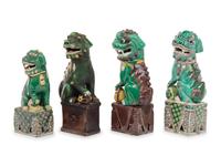 Six Chinese Famille Verte Porcelain Figures of Fu Lions